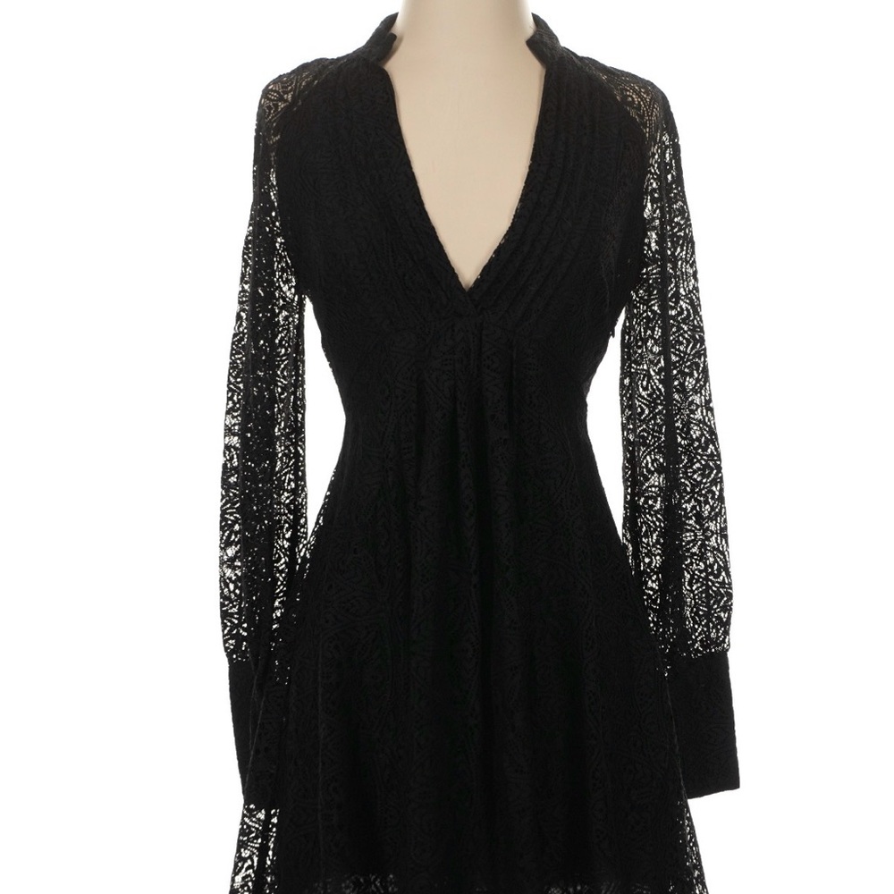 Free People Black Long Sleeve Lace Dress